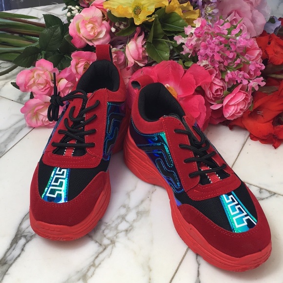 Sneakers Platform Chunky Trendy Red NWT ALL SIZES - Picture 3 of 8